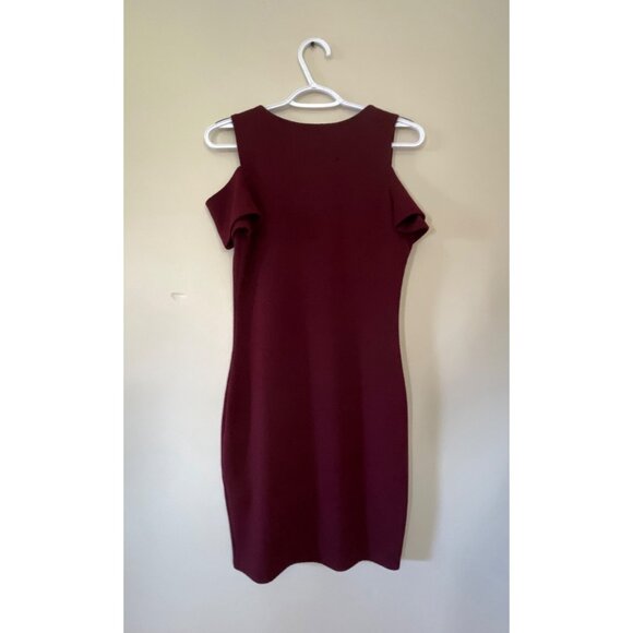 Jessica Simpson Womens Medium Maroon Cold Shoulder Short Sleeve Dress Bodycon - Picture 2 of 5